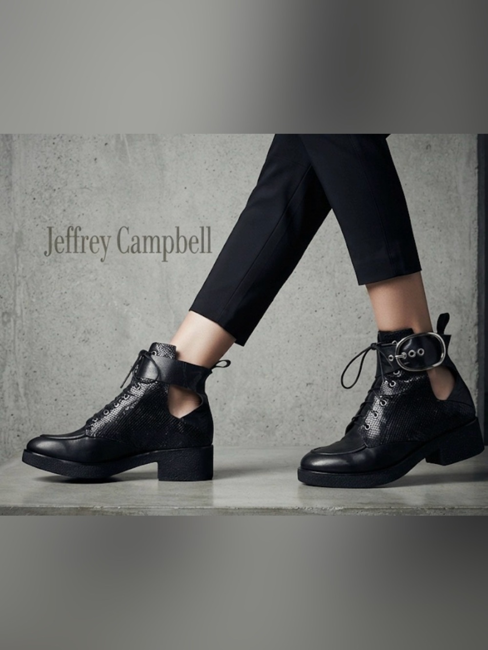 Authentic Jeffery Campbell black cut out leather lace up ankle boots sz 8.5